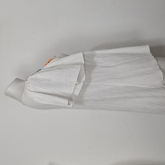 White Boho Multicolor Bohemian Hippie Crochet Square Neck Peasant Blouse Size L - Picture 8 of 13